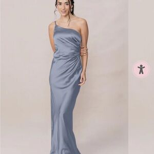 Revelry Satin One-Shoulder Gown in French Blue